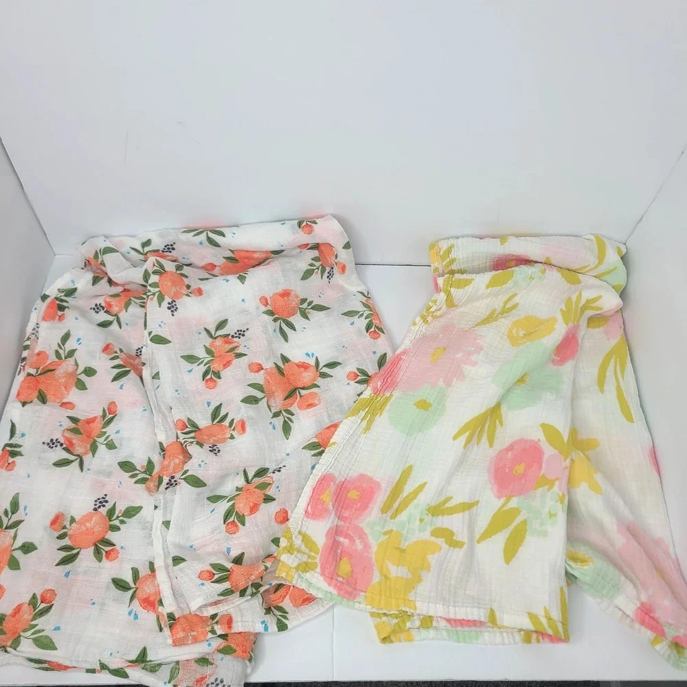 Lot Of 2 Floral Muslin Cotton Little Unicorn Cloud Island Swaddle Baby Blankets